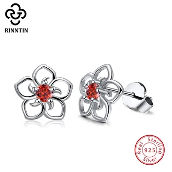 

Rinntin Real 925 Sterling Silver Stud Earrings For Women Clear Red Blue Purple AAA Cubic Zircon Female Earring Jewelry TSE71