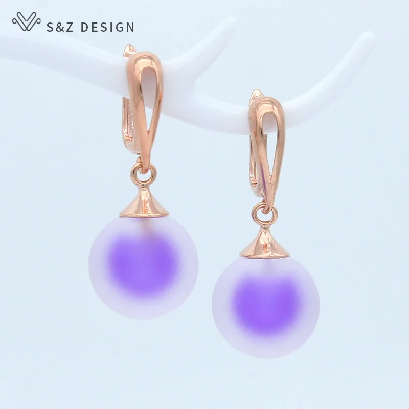 

S&Z DESIGN Korean Colorful Fashion Round Bead 585 Rose Gold White Gold Dangle Earrings For Women Girls Party Jewelry Cute Gift