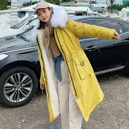 Female Korean Version Of The New Down Jacket Overcoming Inner Liner Plus Down And Thick Cotton Jacket With Large Wool Collar And - Color: Yellow