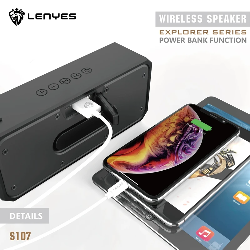 Lenyes 20 Вт беспроводные колонки IPX 7 TWS TF карта Hi-Fi стерео Открытый 28 часов музыки время Subwoof для вечерние путешествия Пешие прогулки S107