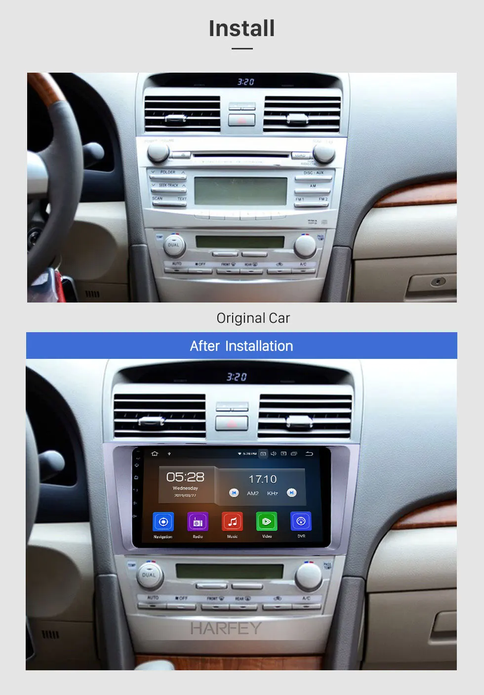 Perfect Harfey Android 9.01 9" GPS Car Radio For Toyota CAMRY 2007 2008 2009 2010 2011 1Din Multimedia Player Support 3G/4G&WiFi 1