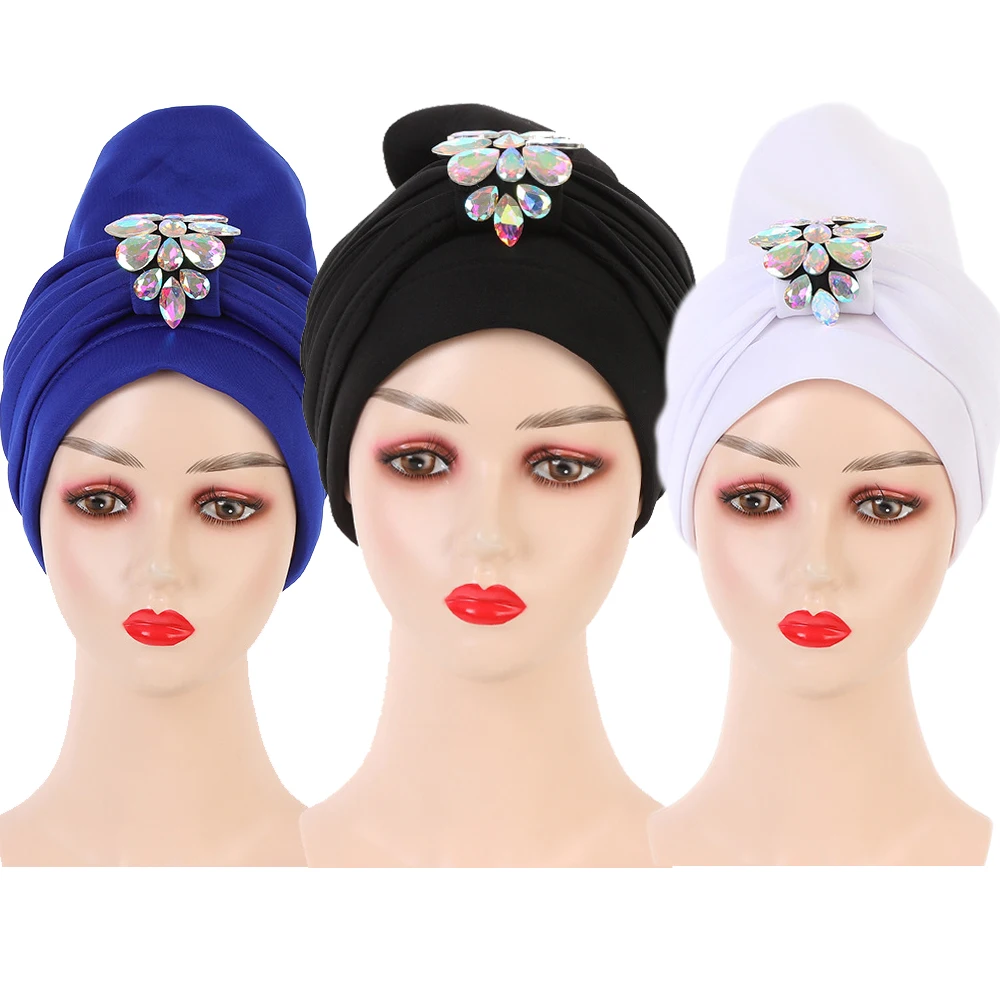 african traditional clothing 2021 NEW Women Turban Hijab Bonnet Already Made African Auto Gele Headtie Muslim Headscarf Caps Female Head Wraps Hat for Party african outfits for ladies Africa Clothing