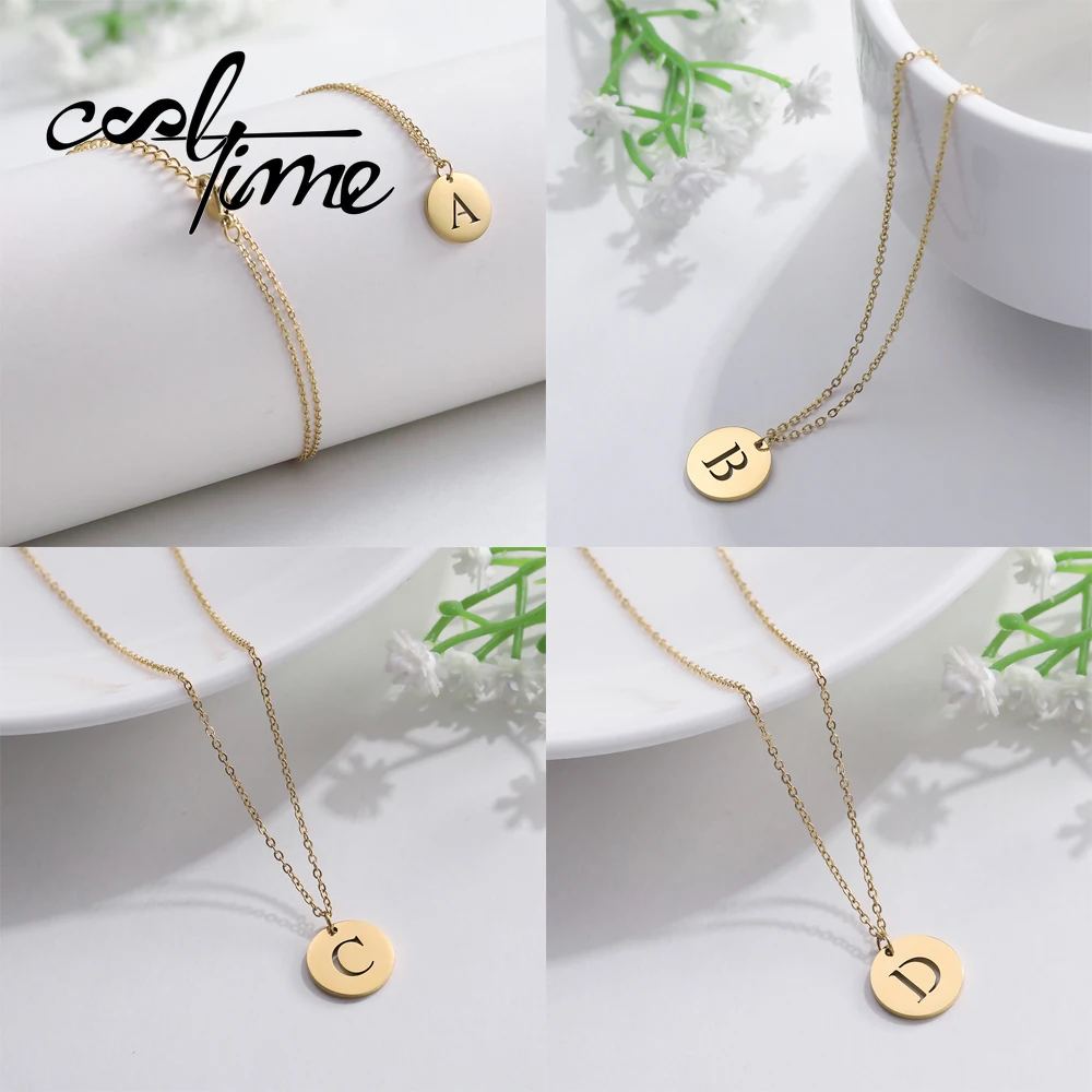 

Cooltime Small Stainless Steel 26-letter Jewelry High Polishing Dripping Lady Necklaces Collares De Moda 2018 Anniversary Gift