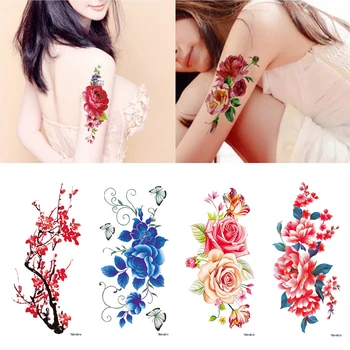 

Hot Sale Artificial Flowers Arm Shoulder Tattoo Stickers Flash Henna Tattoo Fake Waterproof Temporary Tattoos Sticker Women