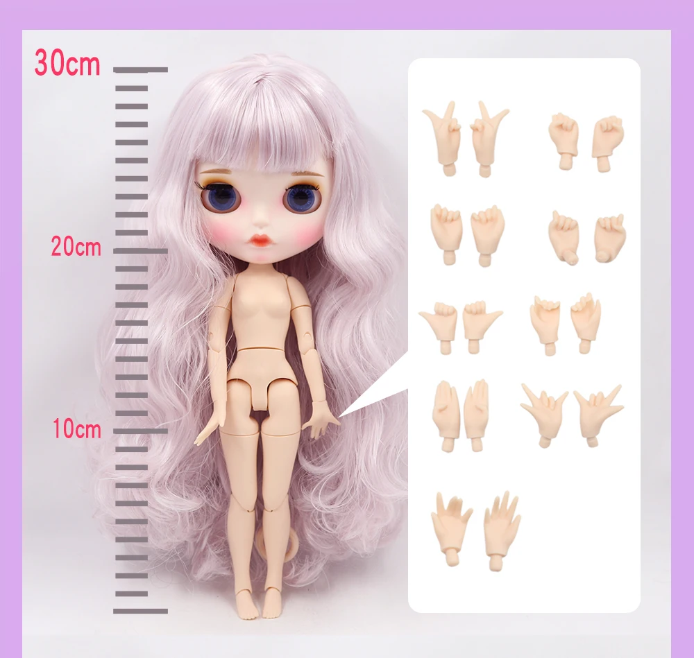 Neo Blythe Doll with Purple Hair, White Skin, Matte Pouty Face & Custom Jointed Body 2