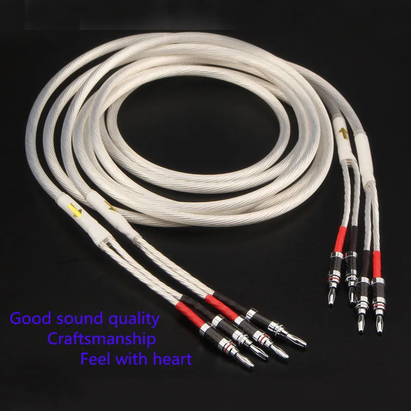 Una Coppia Hifi Argento-Placcato Cavo Dell'Altoparlante Hi-End 4N Ofc Altoparlante Filo Per Hi-Fi Sistemi Y Spina Spina A Banana Speaker Cable
