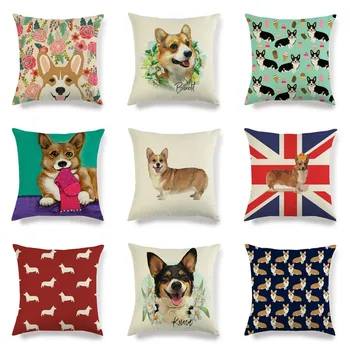 

Animal Decorative Throw Pillow Covers Lovely Dog Prined Linen Cushion Cover 45x45cm Pillow Case Home Decor Sofa Living Room