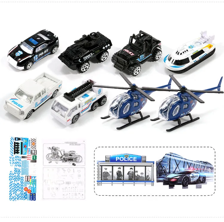 Детская автостоянка, игрушка, многослойный трек, автомобиль, сплав, самолет, полицейский инженерный грузовик, пожарная машина, серия, игрушечные машинки