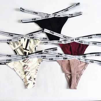 

5pcs a set Sexy Women T-back X elastic belt Fashion pink letters print Low Waist Thongs Shorts Fitness Triangle Panties T008-5