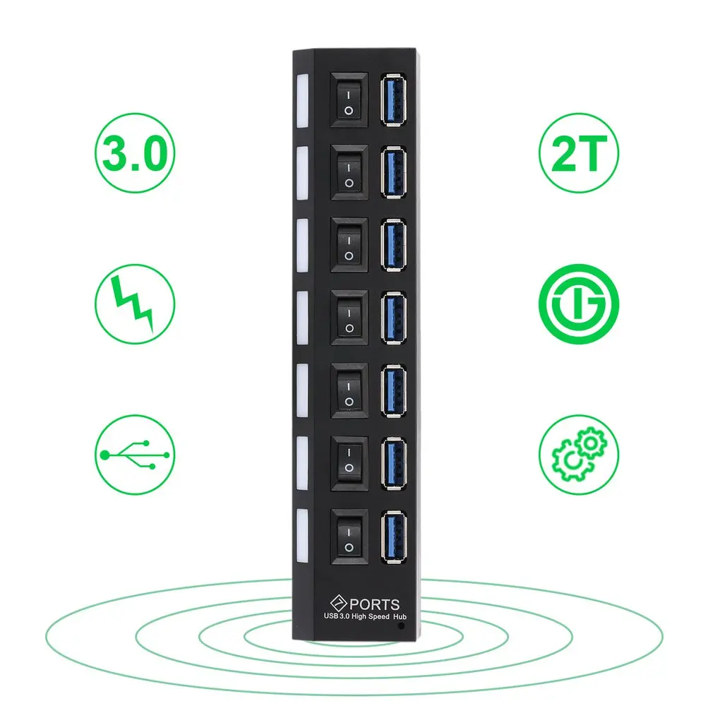 7-Порты и разъёмы USB 3,0 концентратор сплиттер с переключатель высокого Скорость 5 Гбит/с usb-хаб мульти разделители USB Поддержка 1 ТБ HDD для ПК