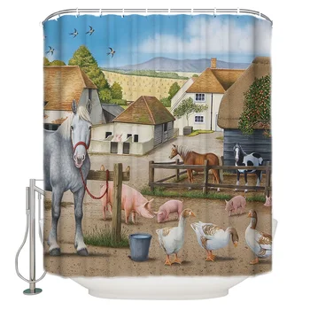 

Rustic Retro Farm Farmhouse Animal Bathroom Waterproof Shower Curtain Modern Home Shower Curtain Bathroom Accessories