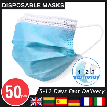 

50pcs Non Woven Disposable Face Mask 3 ply Mouth Face Mask 3 Layer Mouth Masks Breathable Mask Elastic Earloop Filter White Mask