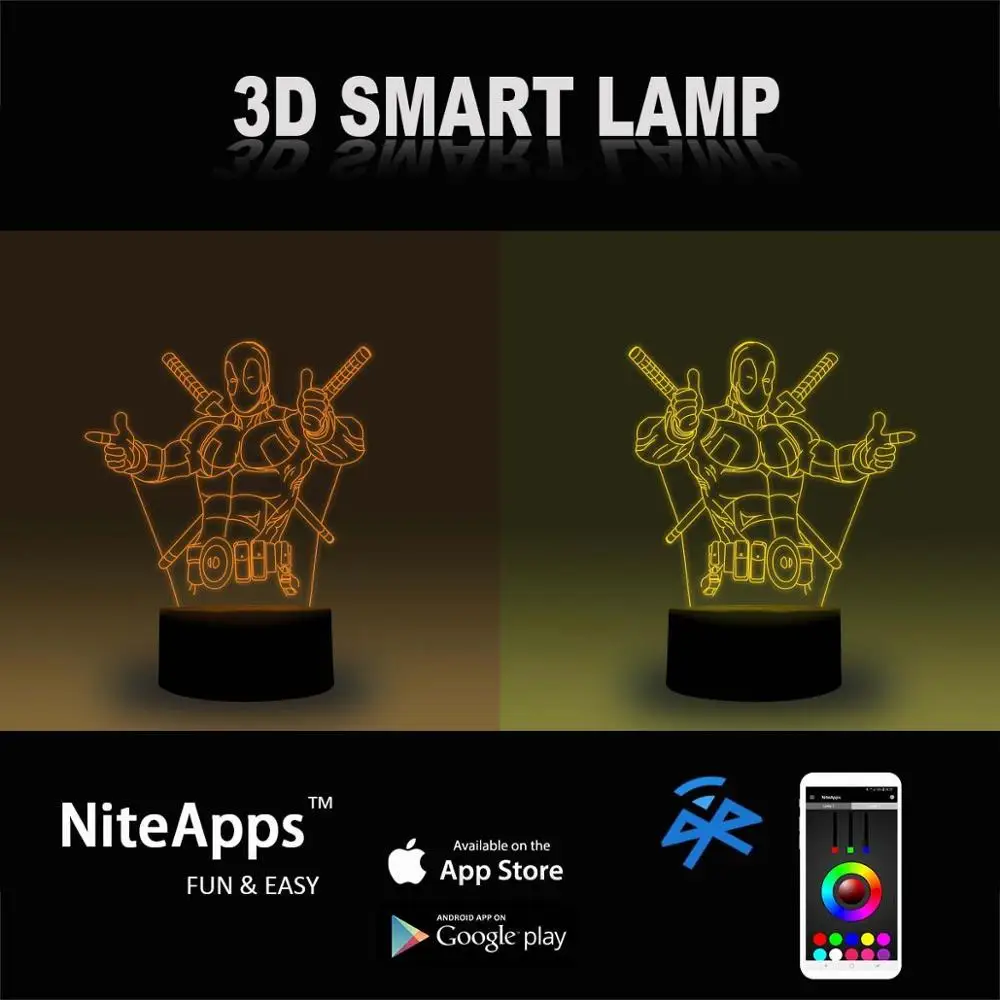 NiteApps 3D Дэдпул Thumbs up ночник настольная лампа иллюзия Лампа подарок на день рождения приложение/сенсорное управление