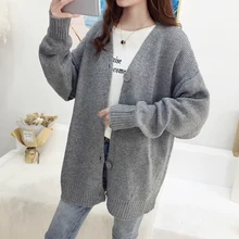 Кардиган вязаный свитер Женский Повседневный осенне-зимний свободный жакет с длинными рукавами модные однотонные свитера женские топы корейский