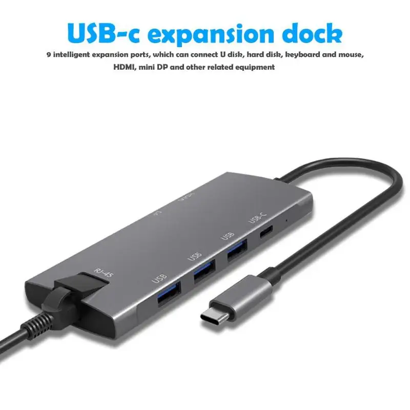9 в 1 usb type-C концентратор для HDMI Mini DP USB3.0 USB-C PD TF карта памяти RJ45 для жесткого диска мышь и клавиатура HDMI Mini DP