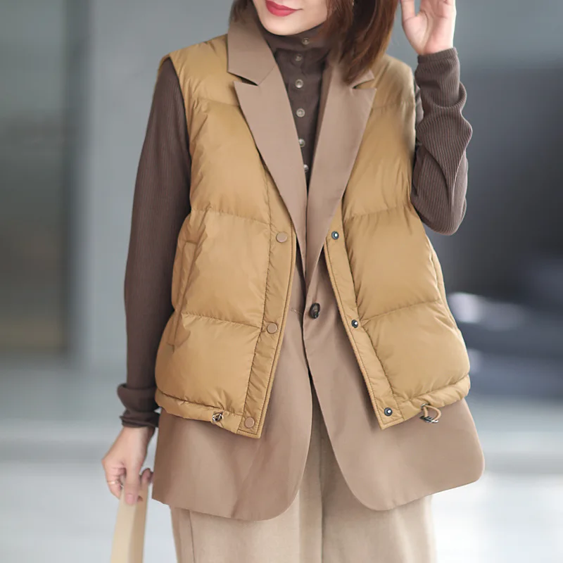 

Winter Loose stitching Suit Down Vest Jacket Female Fashion Personality 90 white duck down Down Jacket high Quality Down Vest