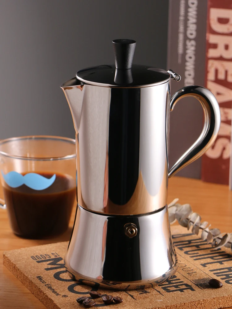 Кофеварка гейзерная из нержавеющей стали, кофейник, небольшая бытовая электрическая плита с подогревом, Итальянский Эспрессо из нержавеющей стали