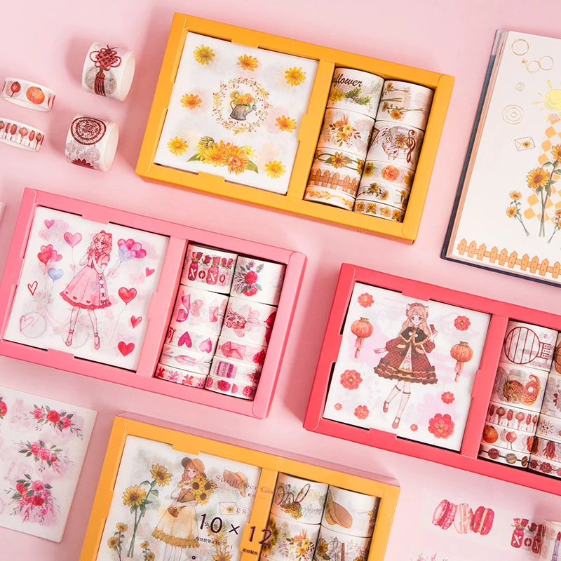12 10 stücke Aufkleber Washi Tape Set niedlichen Vintage Mädchen Blumen Papier bänder für Journal Scrap booking Malerei DIY Deko Masking Tapes – Detail 1