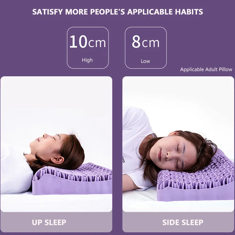 New TPE Cool Breathable Bed Pillow Protection Cervical Washable Pillows With Pillowcase For Neck Message Sleep Travel Purple 5