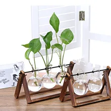 1XWood Стекло столешница бонсай стеклянные вазы для цветов с деревянный поднос домашний инструмент