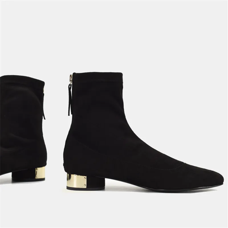 Jady/женские носки из флока с розой; ботильоны на квадратном низком каблуке; Botas Mujer; осенние короткие ботинки; женская обувь на молнии сзади