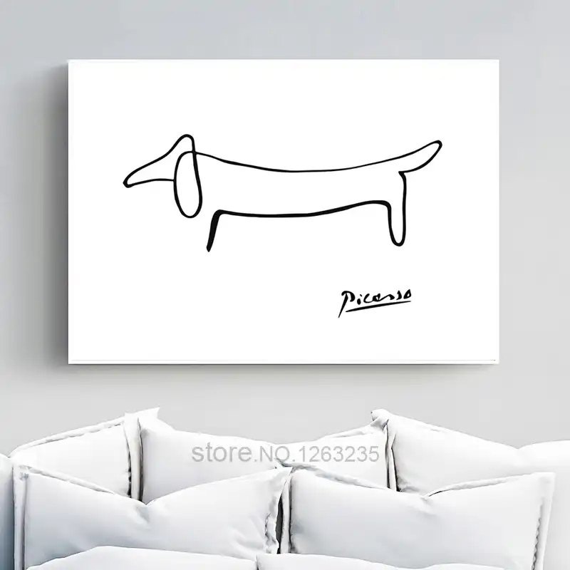 ピカソの抽象絵画1ストローク北欧ポスター壁アートキャンバス犬ポスター黒と白の壁写真リビングルームのインテリア 絵画 書道 Aliexpress
