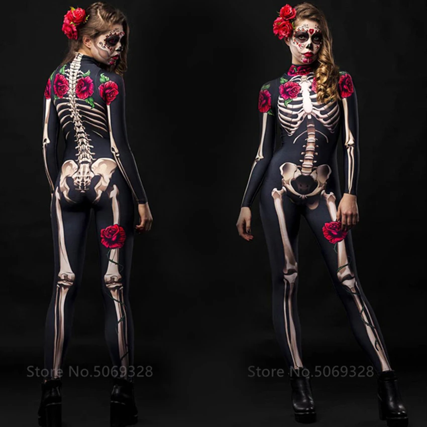 Family Costumes Adult Kids Halloween Costume Devil Women Skeleton Rose Horror Ghost Jumpsuit Performance Scary Day of The Dead