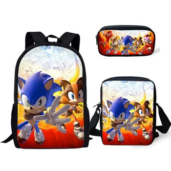 

Backpack Custom pattern Cartoons Sonic Print Children Shoulder Book Bag Student Satchel The New School Bag for Kids 3pcs/set