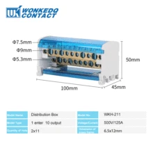 Wkh211 blocos terminais do trilho do ruído modular parafuso conexão de distribuição de energia caixa de junção de fio elétrico universal