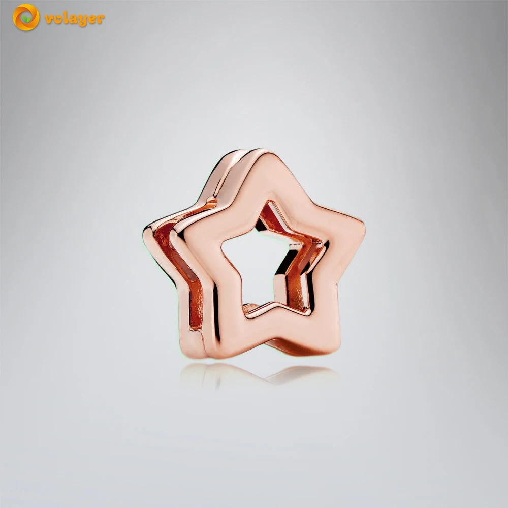 

Volayer 925 Sterling Silver Bead Rose Star Clip Charm fit Original Pandora Bracelets for Women Jewelry Making Gift