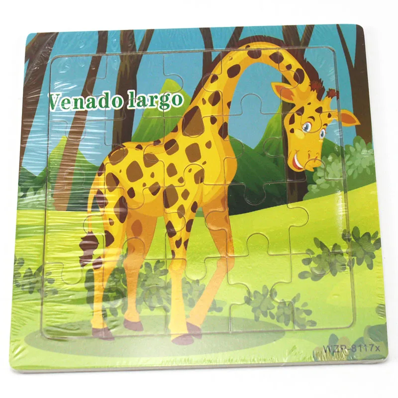 

20 Slice Small Piece Learning Spanish Giraffe Puzzles Toy Children Animals Wooden Jigsaw Puzzles Kids Educational Toys for Baby