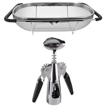 

Sink Colander Strainer Basket Stainless Steel with Metal Wine Corkscrew Waiter Bottle Beer Cap Opener