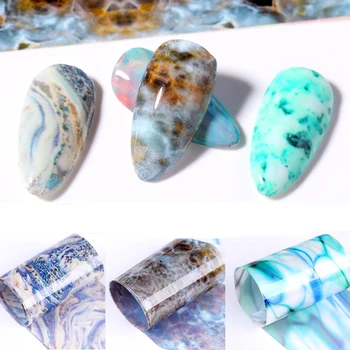 

10 Pieces Of Marble Texture Pattern Nail Foils Colorful Flower Series Adhesive Nail Foil Stickers Nail Art Manicures Decoration