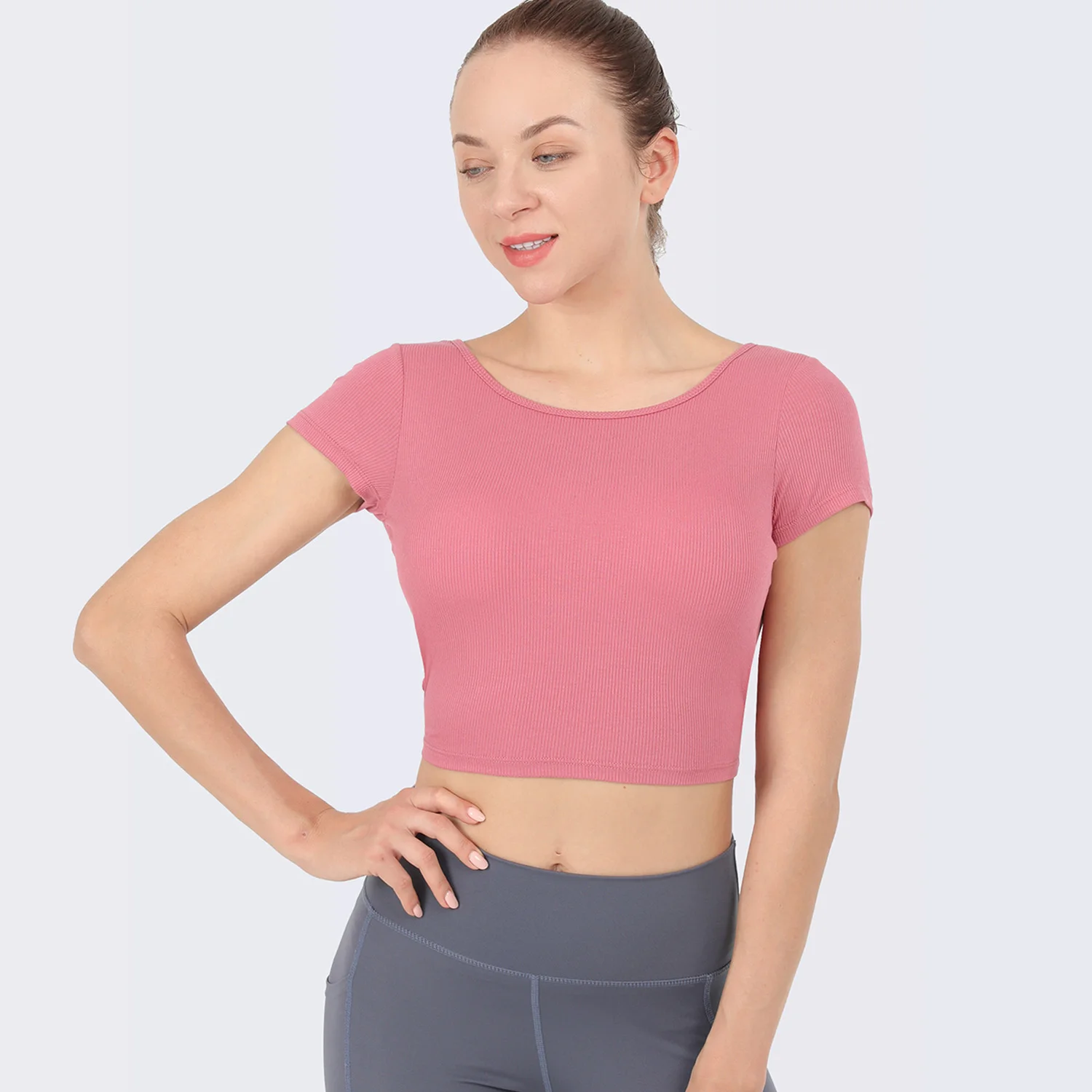 Sexy Beautiful Back Sports shirt Women Short Sleeve Gym Workout Hollow Out  Breathable Quick Dry Running  Yoga Shirt Crop Top