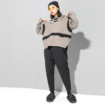 

Black Color Loose Clothes Long Sleeve hoodies for women Color patchwork sweatshirt female