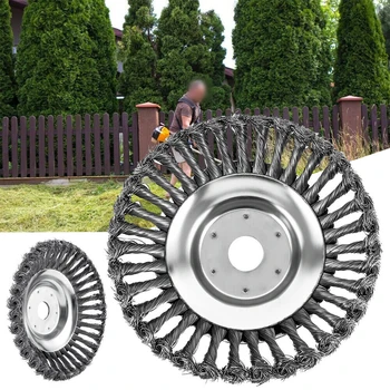 

8" Steel Wire Wheel Brush Grass Trimmer Head Weed Cleaning Garden+3 Accessories Steel Wire For Lawn Mower 200mm Base 25.4mm Bore