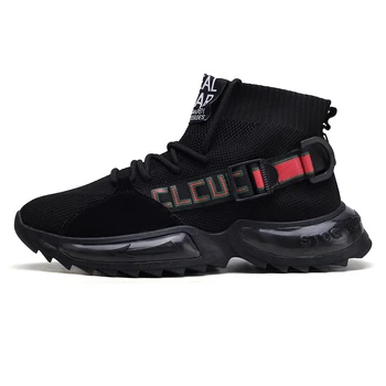

2020 fall new boys flying socks high top student sports shoes increased jogging shoes vulcanized shoes men's shoes
