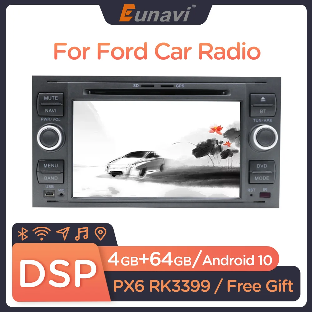 Eunavi Android10 GPS Car Radios 2Din Car Multimedia Audio For Ford Mondeo S-max Focus C-MAX Galaxy Fiesta Form Fusion Auto radio