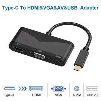 

USB C Type C to HDMI VGA 3.5mm Audio Adapter 4 In 1 USB 2.0 USB-C Converter Cable For Laptop For Macbook For Smartphone