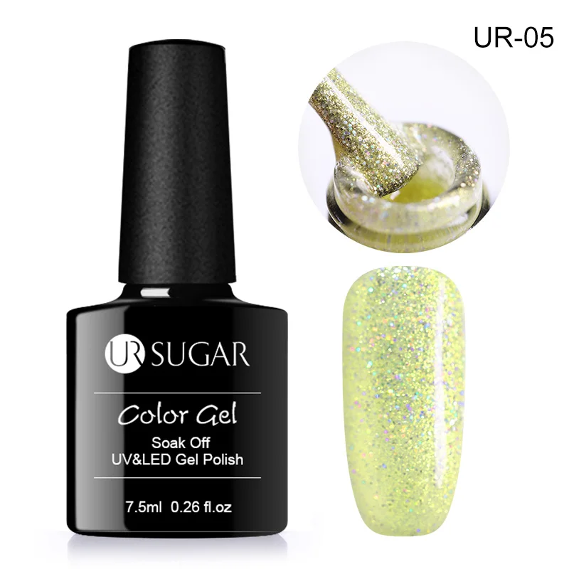 Ur Sugar 7,5 мл Платиновые блестки Led гель замочить от ногтей гель лак голографическая блестящая декор с блестками УФ Гель-лак для маникюра - Цвет: Sandy 5