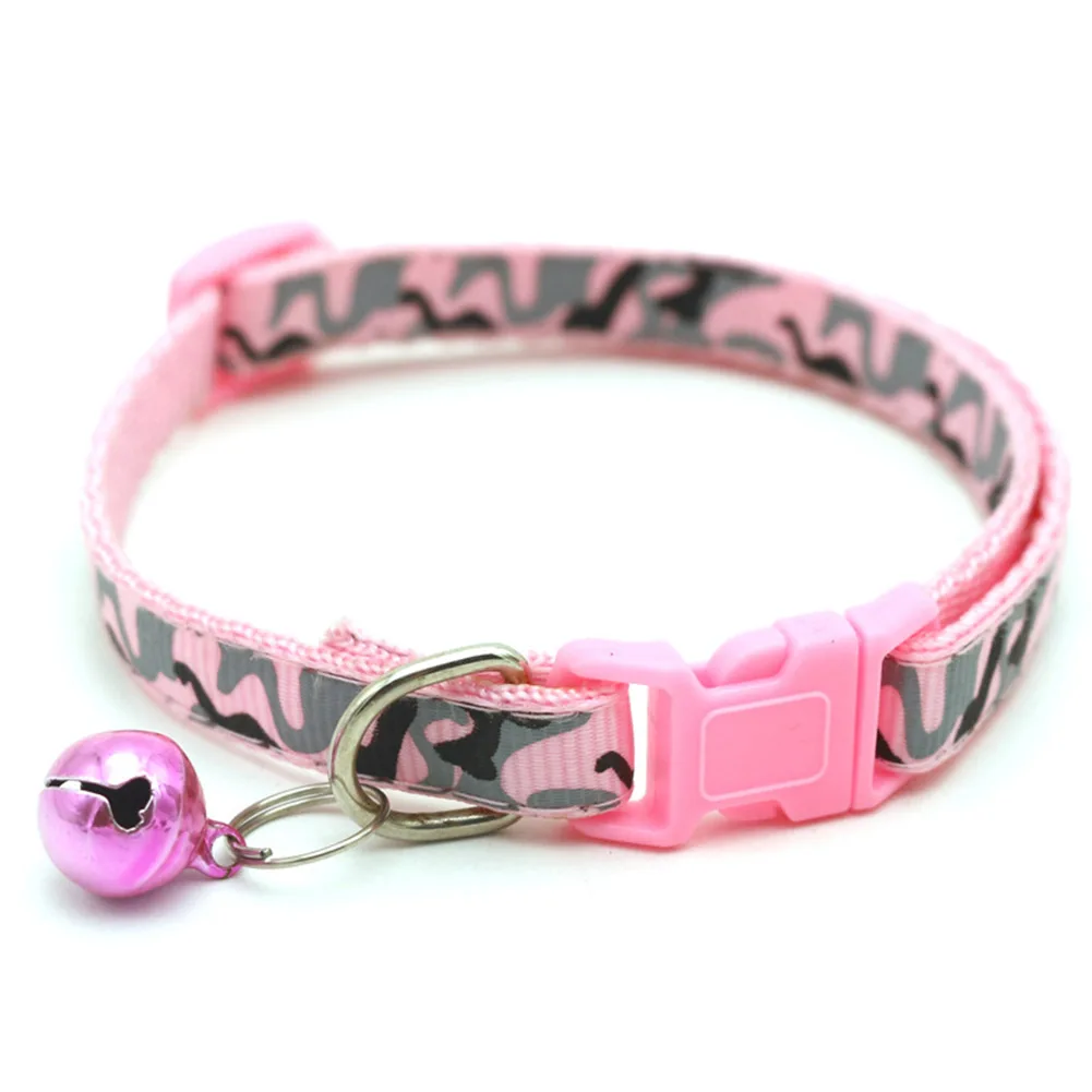 Cat Dog Collar With Bell Camo Camouflage Printed Neck Strap Polyester Adjustable Puppy Animal Dog Leash Safety Dog Supplies