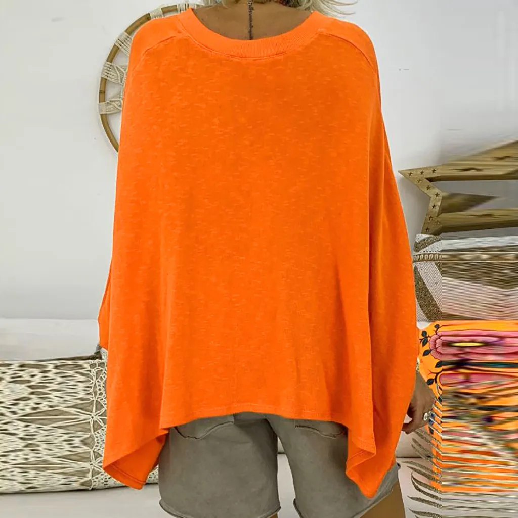 feitong Blouse Female Clothing Women's Loose Plus Size Solid Long Sleeve V-neck Pullover Blouse Tops Shirt Plus Size 5XL