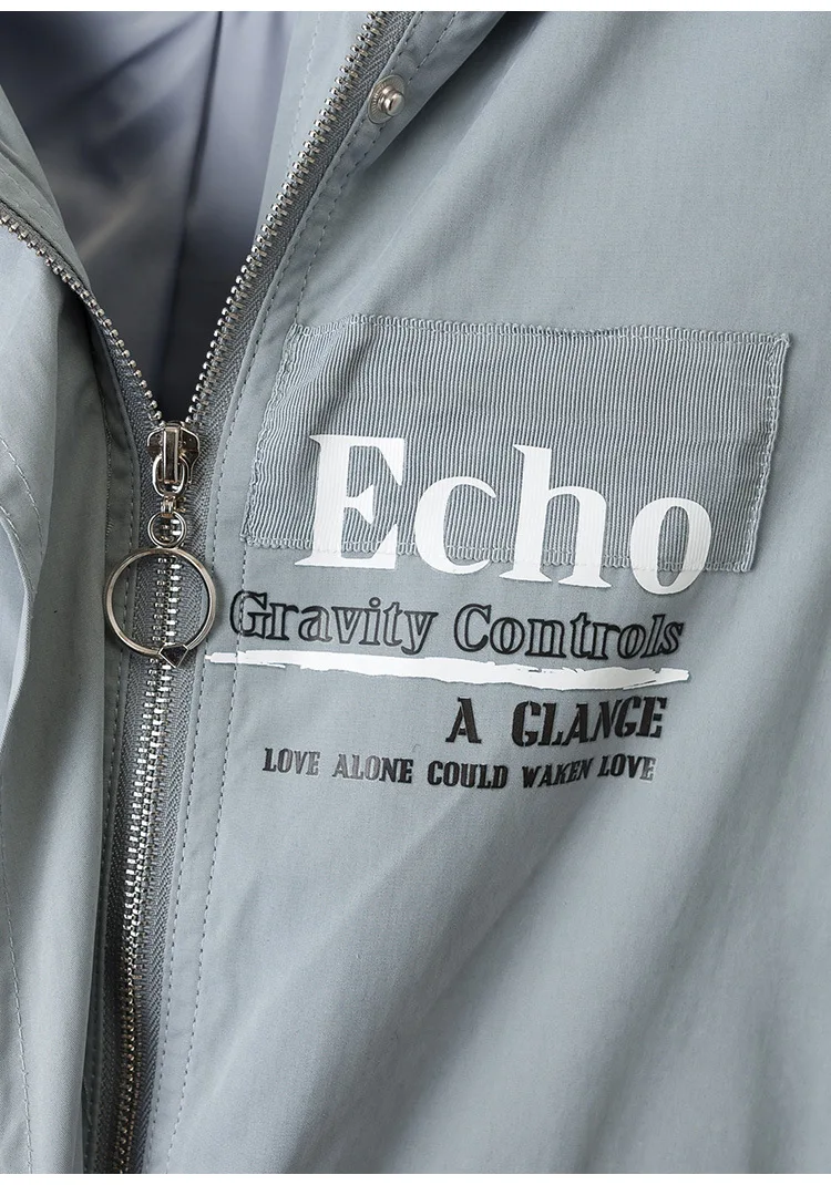 

Gc08 Spring Clothing New Products WOMEN'S Dress Versatile Lettered Drawstring Waist Hugging Mid-length Loose Casual Coat