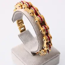 20.5CM*9mm Women Mens Rhinestone Bike Bracelets 316L Stainless Steel Biker Bicycle White Crystal CZ Bracelet Jewelry