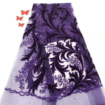 

2019 New Design African French Velvet Lace Fabric High Quality Nigerian Velvet Lace Fabric For party dress 5 yards