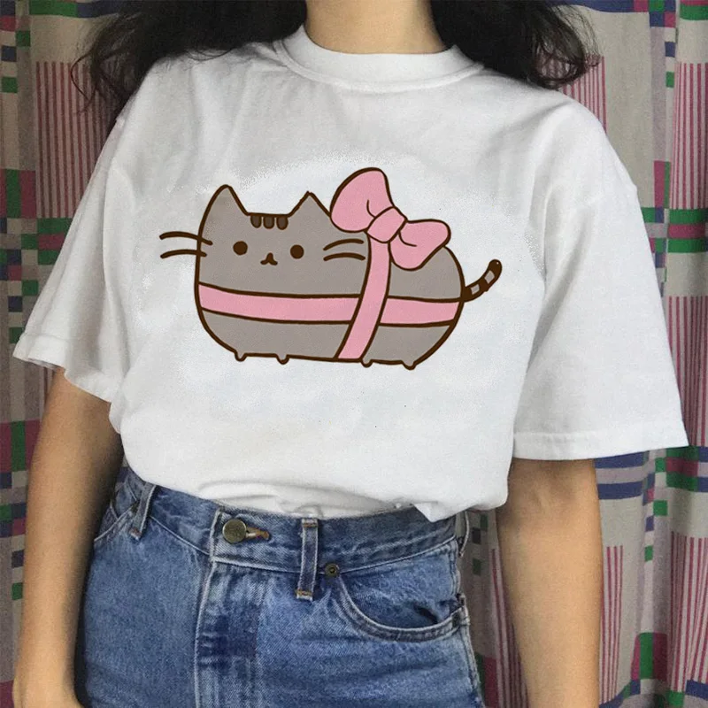Футболка pusheen cat, harajuku, женская футболка, женская футболка, забавная одежда, эстетическая футболка, Топы, футболка с рисунком, 90s