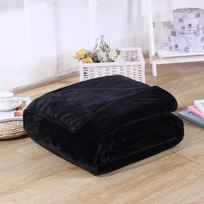 28 Soft Solid Black Color Coral Fleece Blanket Warm Sofa Cover Twin Queen Size Fluffy Flannel Mink Throw Plaid Plane Blankets | Дом и сад