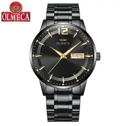 OLMECA лучший бренд класса люкс водонепроницаемые кварцевые мужские наручные часы полностью черные стальные повседневные Calendar Relojes часы Relogio