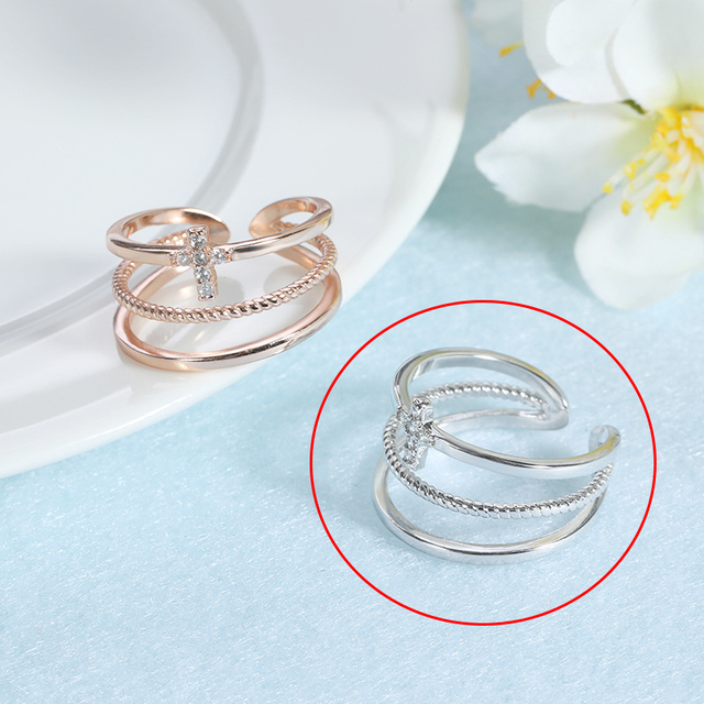 Minimalist Gold Silver Color Cross Rings Geometric Double Layer Open Adjustable Ring For Women Party Wedding Jewelry Gift