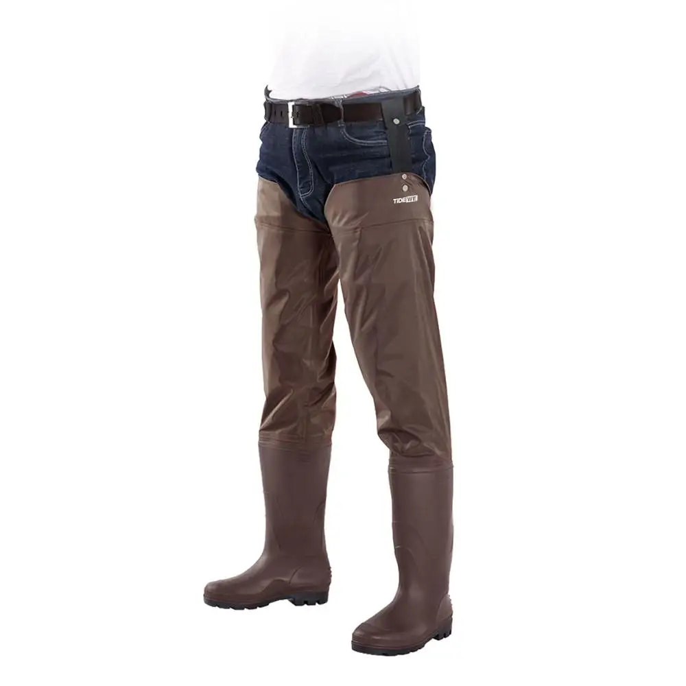 TideWe Brown Multi-purpose Hip Waders Lightweight PVC Fly Fishing Waders Hip Boots Hunting Boots for Men and Women